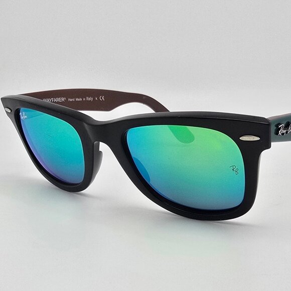 *SOLD* Ray-Ban RB2140 1175/19 Wayfarer Black Green Frame Green Lens Sunglasses - Picture 3 of 16